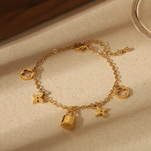 Load image into Gallery viewer, Clover and Lock Charms Bracelet