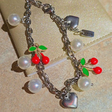 Load image into Gallery viewer, Silver Cherry and Pearls Charms Bracelet