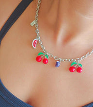 Load image into Gallery viewer, Silver Cherry and Pearls Charms Necklace