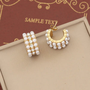 Golden and Pearl C Earrings