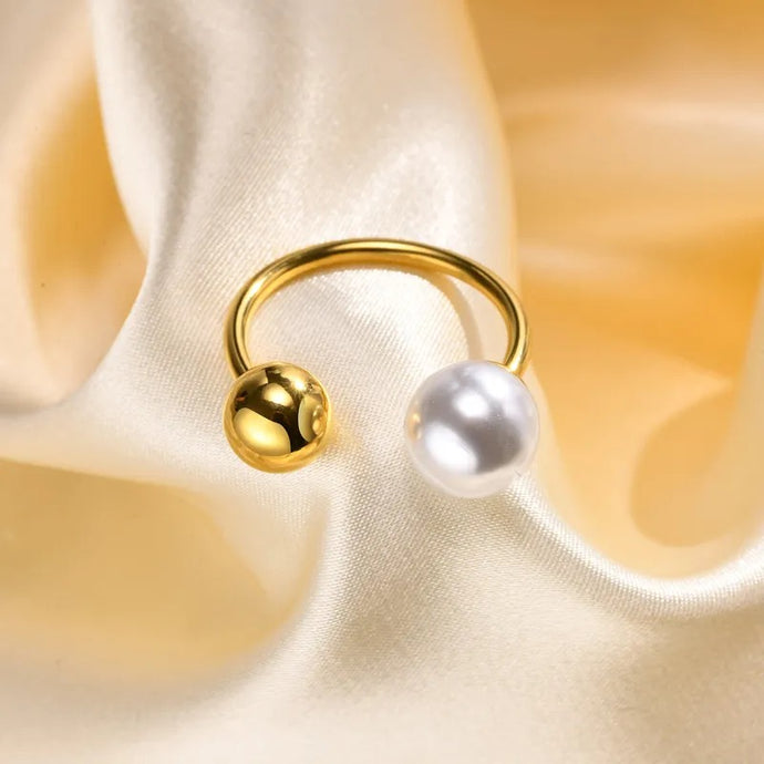 Pearl Golden Open Ring