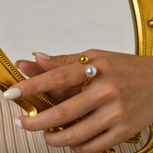 Pearl Golden Open Ring
