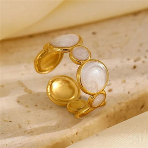 Oval Golden White Ring