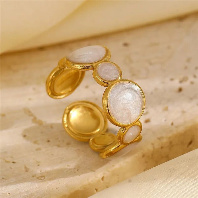 Oval Golden White Ring