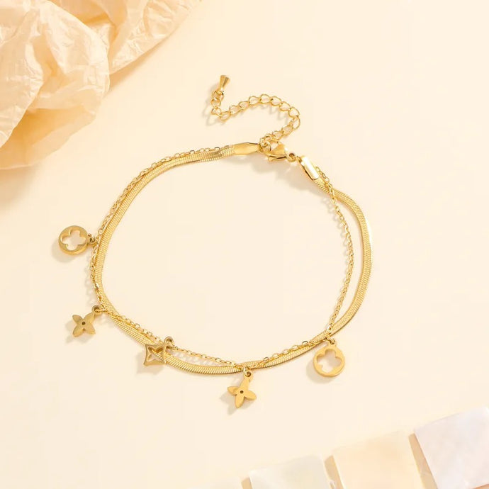 Double Golden Clover Bracelet