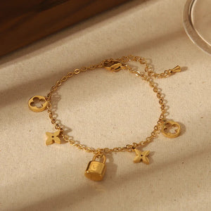 Clover and Lock Charms Bracelet