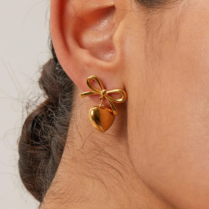 Elegant Heart  Bow Earring