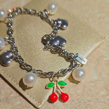 Load image into Gallery viewer, Silver Cherry and Pearls Charms Bracelet
