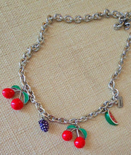 Load image into Gallery viewer, Silver Cherry and Pearls Charms Necklace
