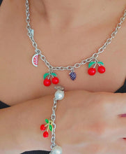 Load image into Gallery viewer, Silver Cherry and Pearls Charms Necklace
