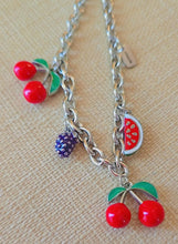 Load image into Gallery viewer, Silver Cherry and Pearls Charms Necklace
