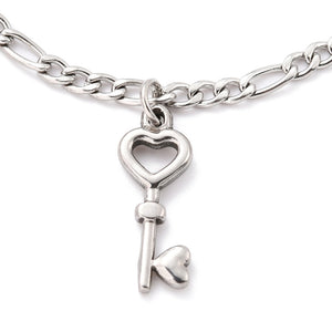 Steel Heart Key Charm Bracelets