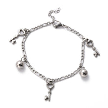 Load image into Gallery viewer, Steel Heart Key Charm Bracelets
