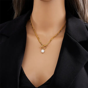 Double Clip Pearl Necklace