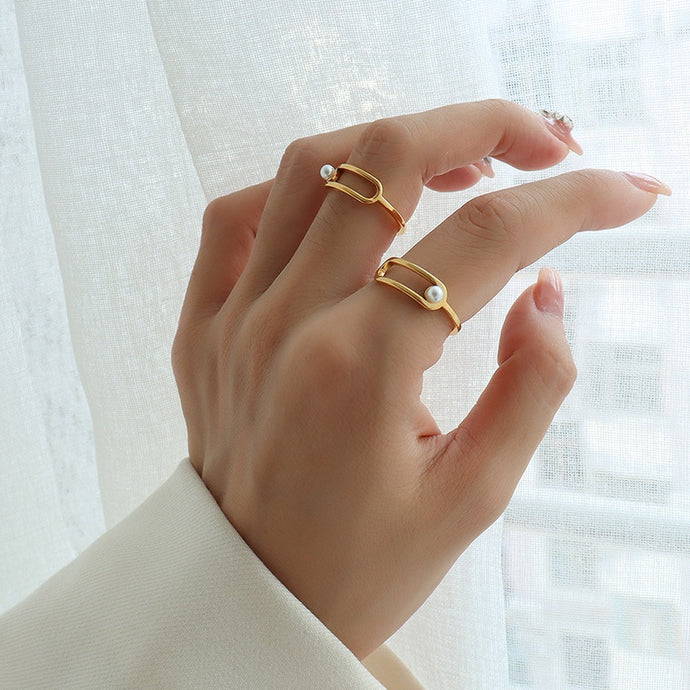 Fashion Geometric Pearl Ring size 7