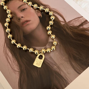 Metal Balls Exaggerated Lock Pendant Necklace