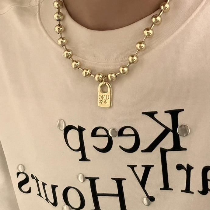 Metal Balls Exaggerated Lock Pendant Necklace