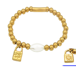 Expandable White Pearl Gold Bracelets- Uno 50