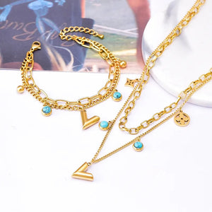 Letter V Turquoise Braceket Or Necklace