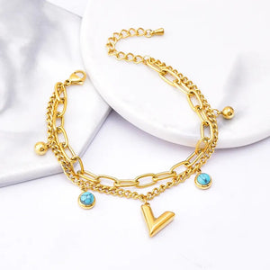Letter V Turquoise Braceket Or Necklace